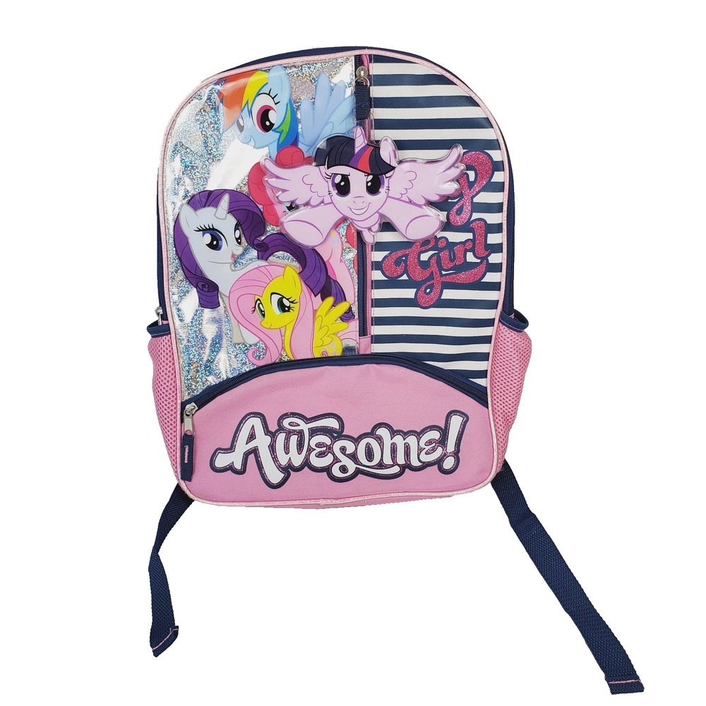 My Little Pony Girls Large 16" Pink/Navy Polyester Backpack Fly Girl Glitter